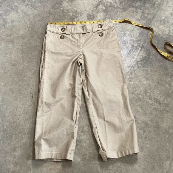 Ann Taylor Pants Womens Size 4 Tan Lindsay Crop Ankle Chino Mid Rise‎ Buttons - Picture 1 of 9